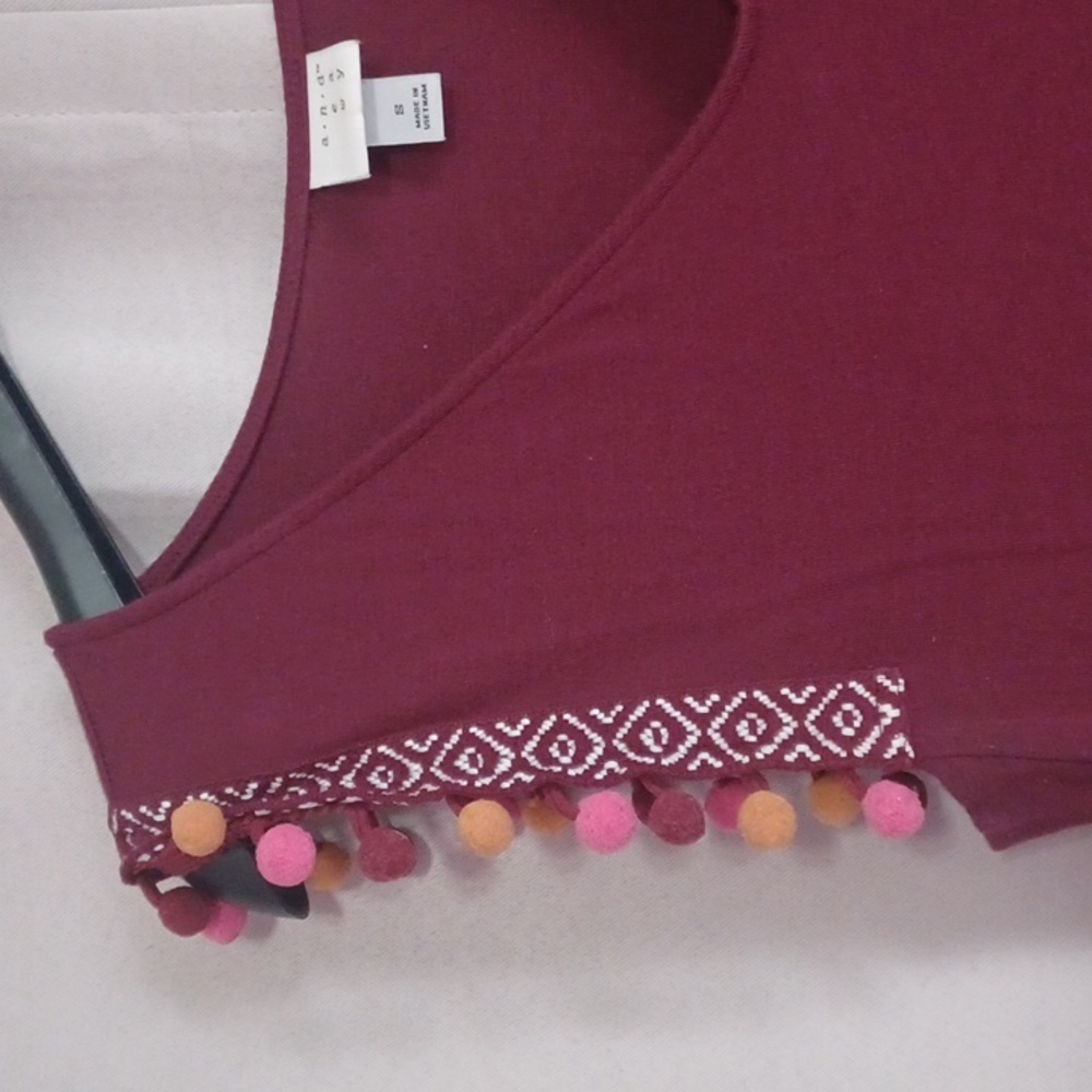 A New Day Maroon Sleeveless Top With Pom Pom Accent - Picture 4 of 12